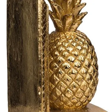 10 Inch Modern Bookends, Pineapple Decorative Statuette, Gold Resin By Casagear Home
