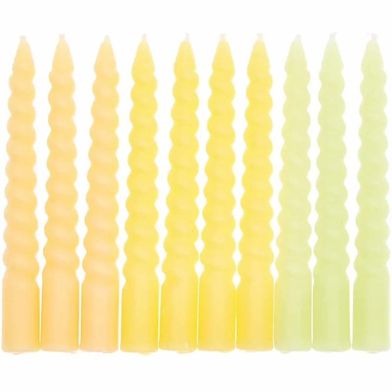 10 Spiral Candles Mix - Smokey Yellow 10cm