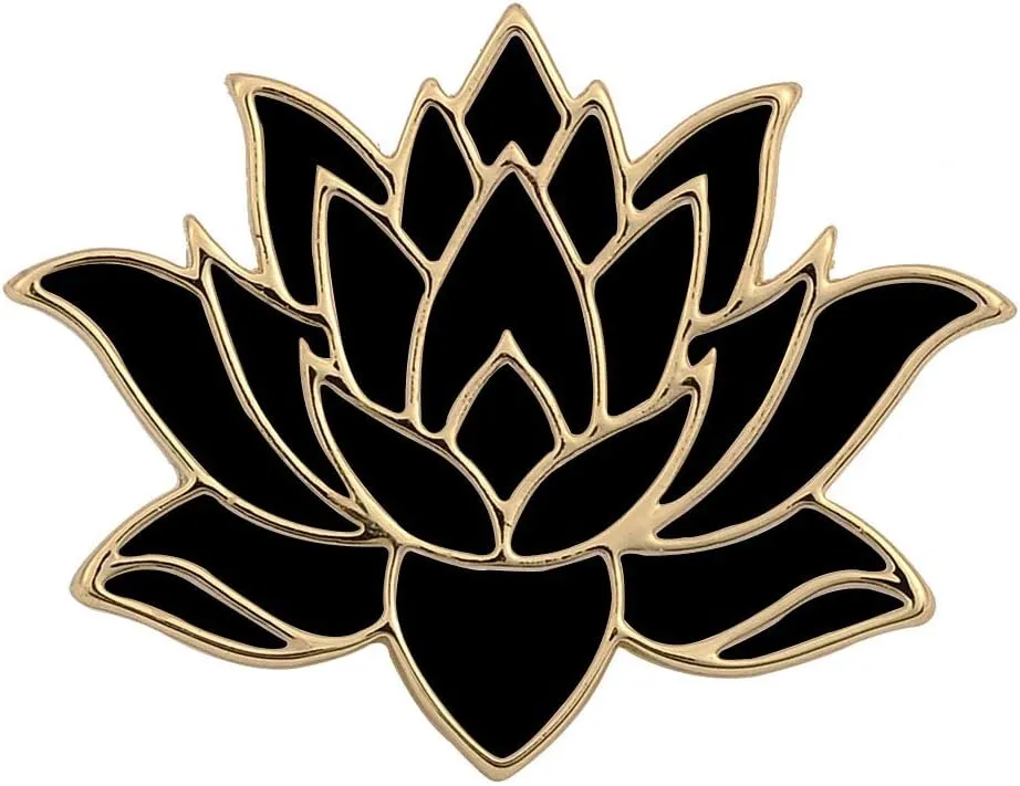 10K Gold Color Cute White Enamel Lotus Pin and Brooch(Black Gold)