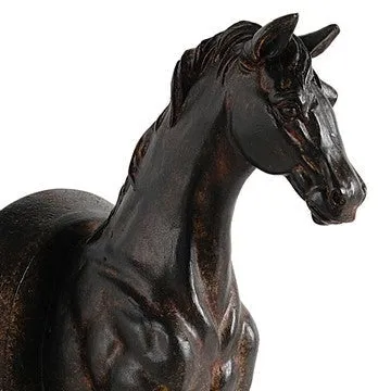 11 Inch Modern Bookend, Trotting Horse FIgurines, Artisanal Black Finish By Casagear Home