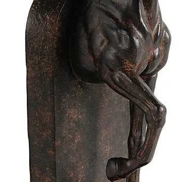 11 Inch Modern Bookend, Trotting Horse FIgurines, Artisanal Black Finish By Casagear Home