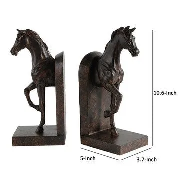 11 Inch Modern Bookend, Trotting Horse FIgurines, Artisanal Black Finish By Casagear Home