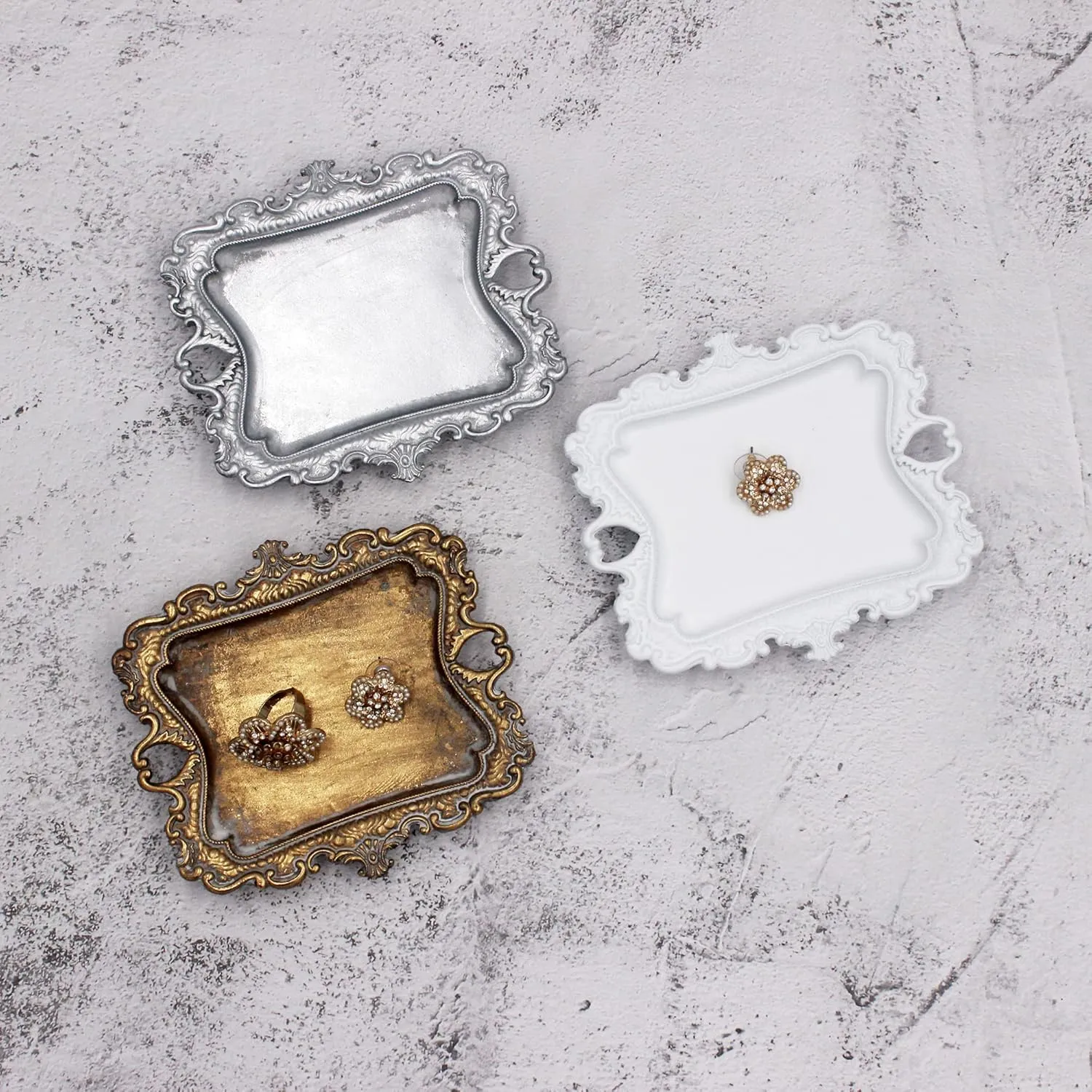 (2 PACK) Vintage Small White Ring Dish, Birthday & Wedding Gifts for WomenWedding Ring Tray - White