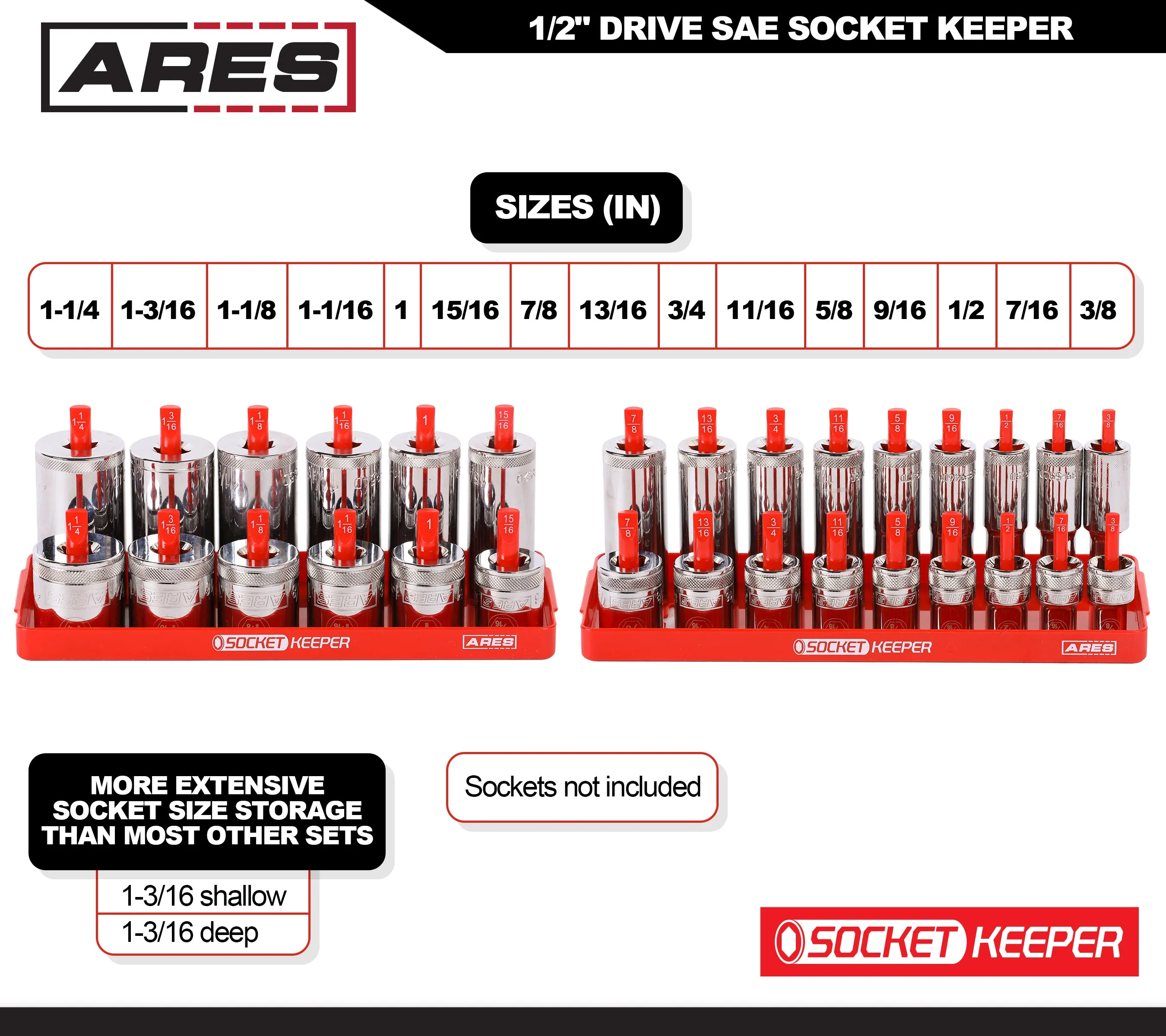 2-Piece 1/2-Inch Drive SAE Socket Keeper Socket Organizer Tray