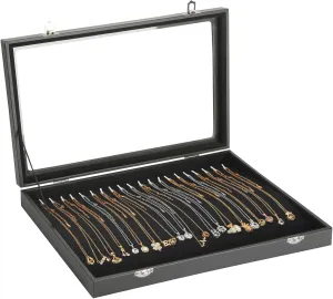 20 Hooks Velvet Necklace Organizer Box, Jewelry Display Tray Case with Clear Lid for Necklace Bracelet Pendant, Necklace Storage Holder Box for Home Use or Store Selling Show (Black)