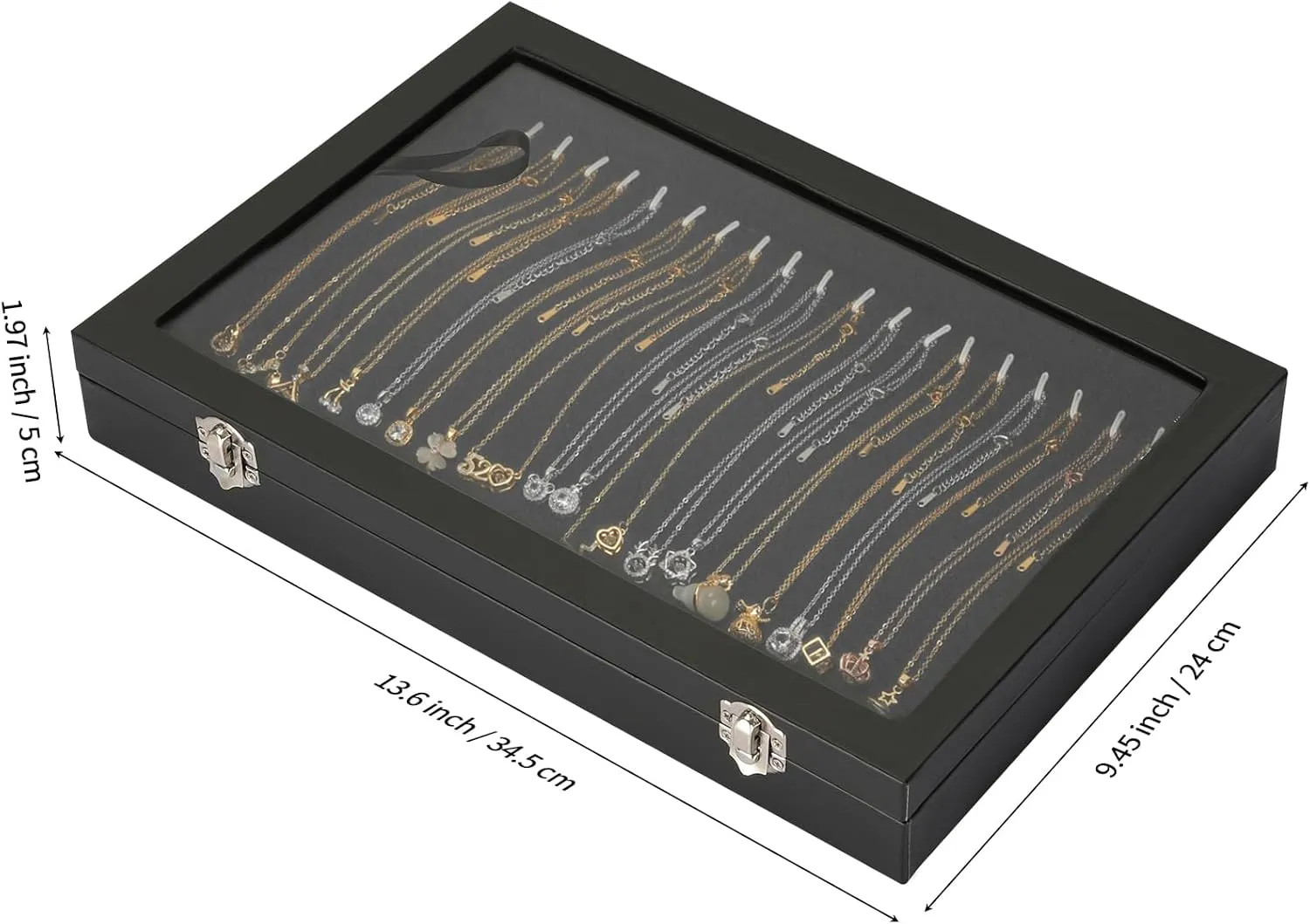20 Hooks Velvet Necklace Organizer Box, Jewelry Display Tray Case with Clear Lid for Necklace Bracelet Pendant, Necklace Storage Holder Box for Home Use or Store Selling Show (Black)