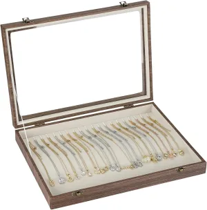 20 Hooks Velvet Necklace Organizer Box, Jewelry Display Tray Case with Clear Lid for Necklace Bracelet Pendant, Necklace Storage Holder Box for Home Use or Store Selling Show (Wood Style)