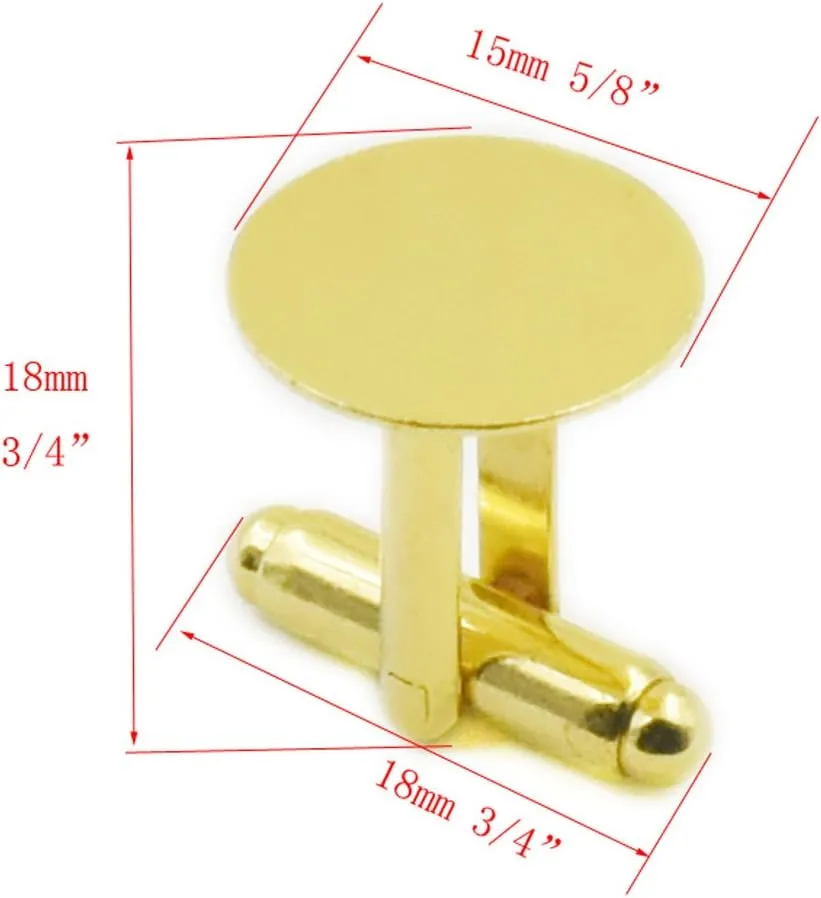 20 Pcs 10 Pairs 15mm 5/8" Cufflinks Copper Pad Round Blank Cuff Links Gold