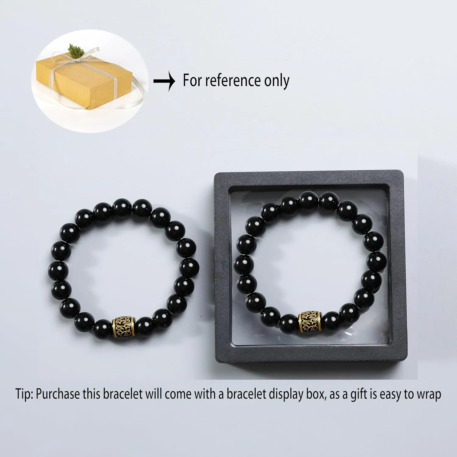 2pcs 8mm and 6mm Natural Volcanic Stone Perfumed Stone Bracelet with Jewelry Protection Case Men's Bracelet