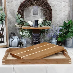 3-PC Cherry Wood Set: Tray, Cutting Board, & Wine Carrier