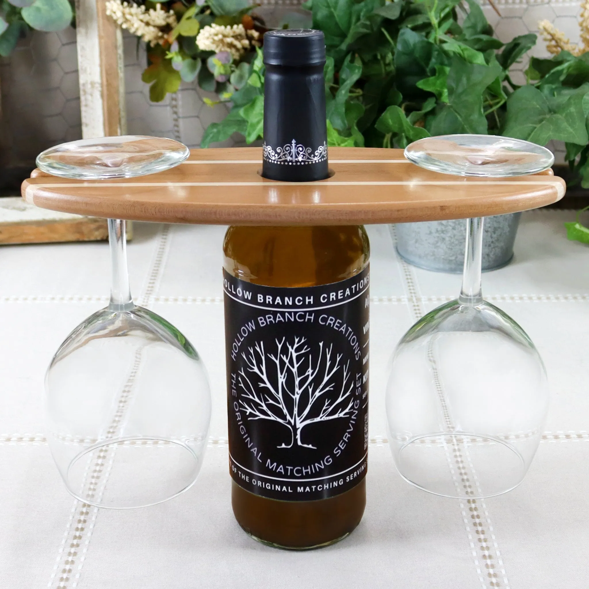 3-PC Cherry Wood Set: Tray, Cutting Board, & Wine Carrier