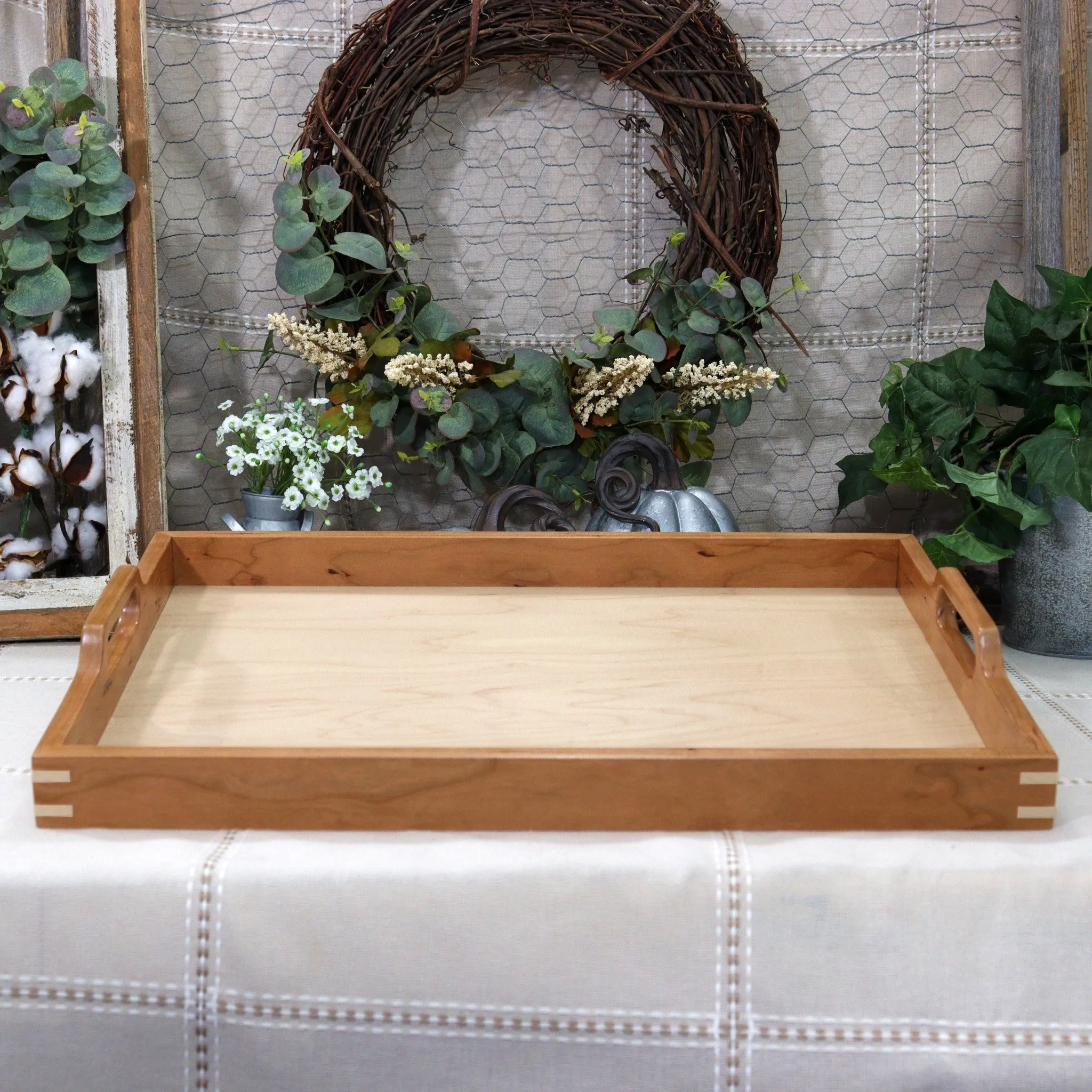 3-PC Cherry Wood Set: Tray, Cutting Board, & Wine Carrier