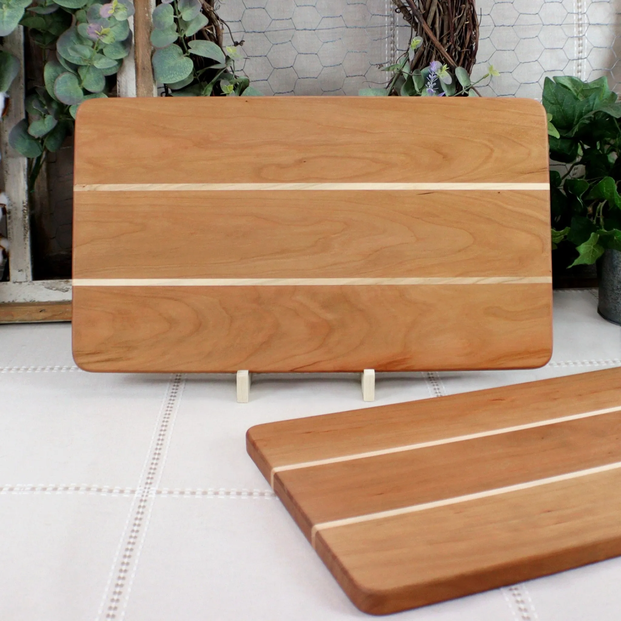 3-PC Cherry Wood Set: Tray, Cutting Board, & Wine Carrier
