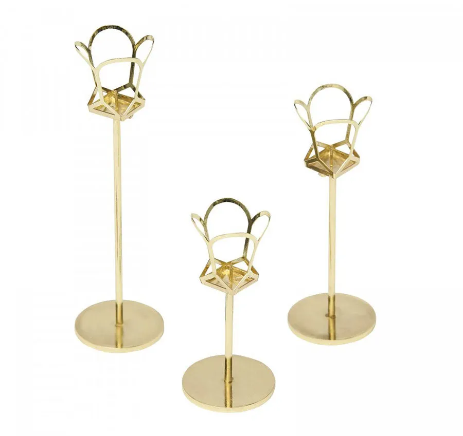 3 Piece Gold Taper Candle Holder Set