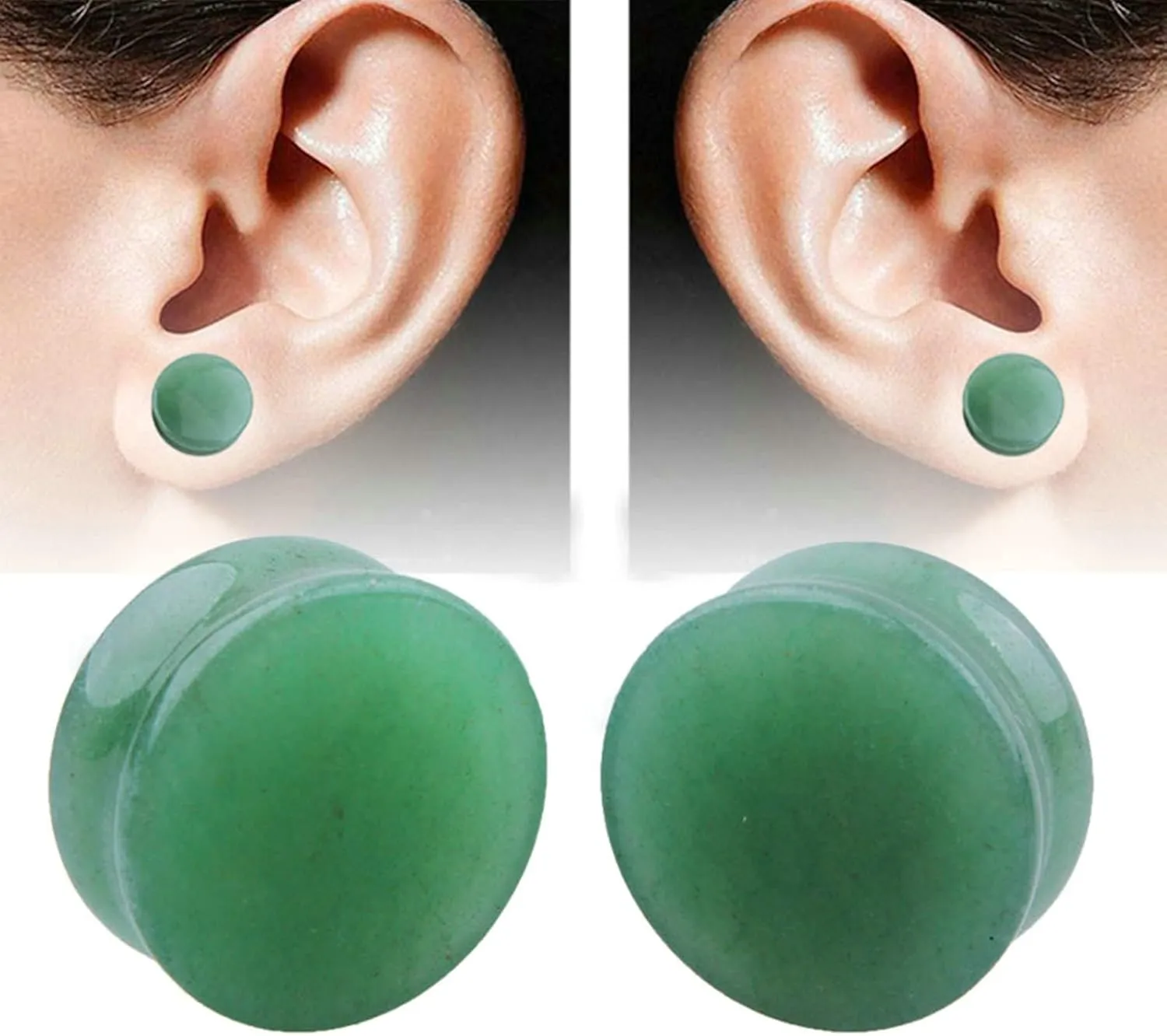 4 PCS Ear Gauges Tunnels Plugs, Stone Gauges Kit 5MM Green Stone Ear Gauges Jewelry