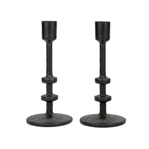 7" Black Cast Iron Metal Taper Candle Holder Set, Large (WS)
