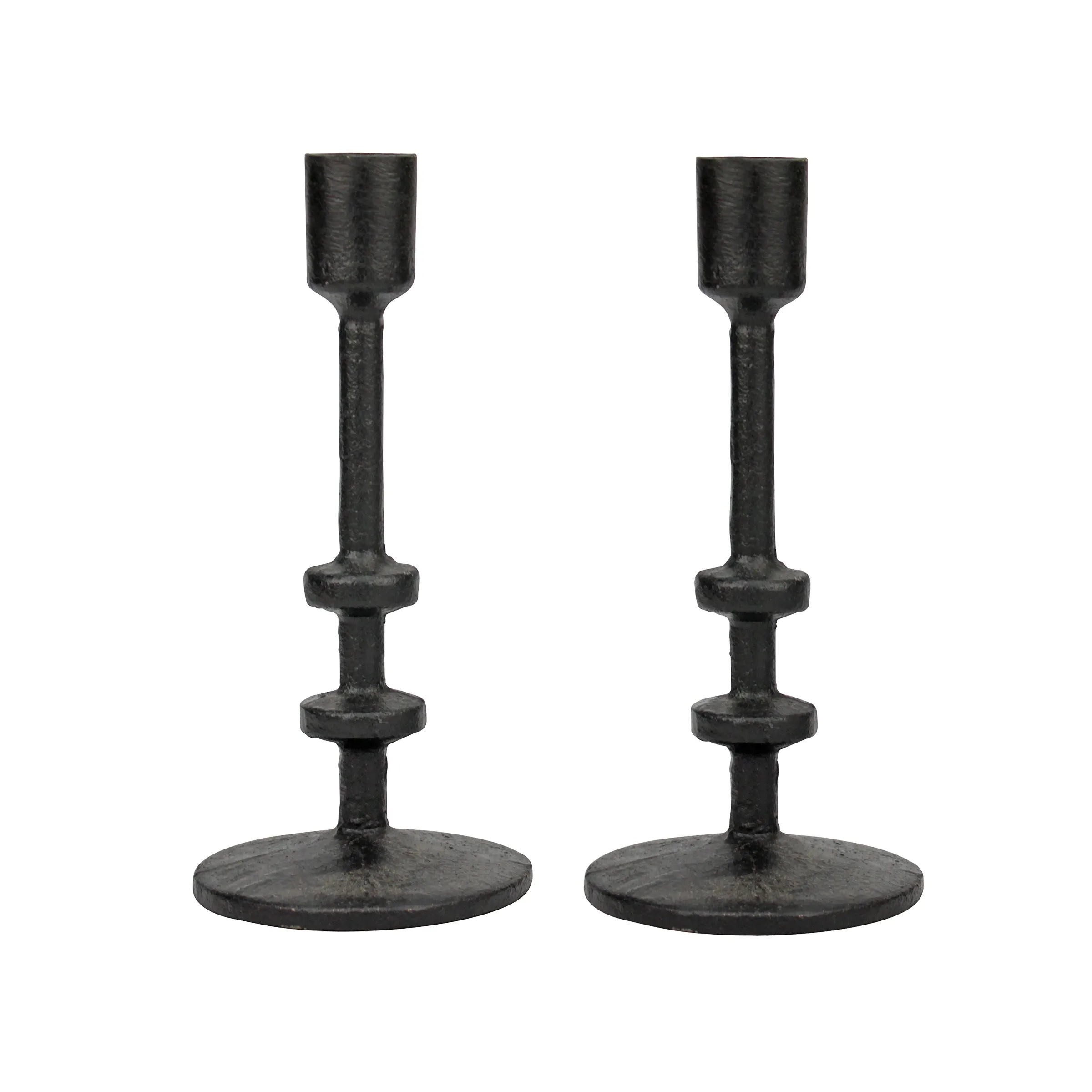7" Black Cast Iron Metal Taper Candle Holder Set, Large (WS)