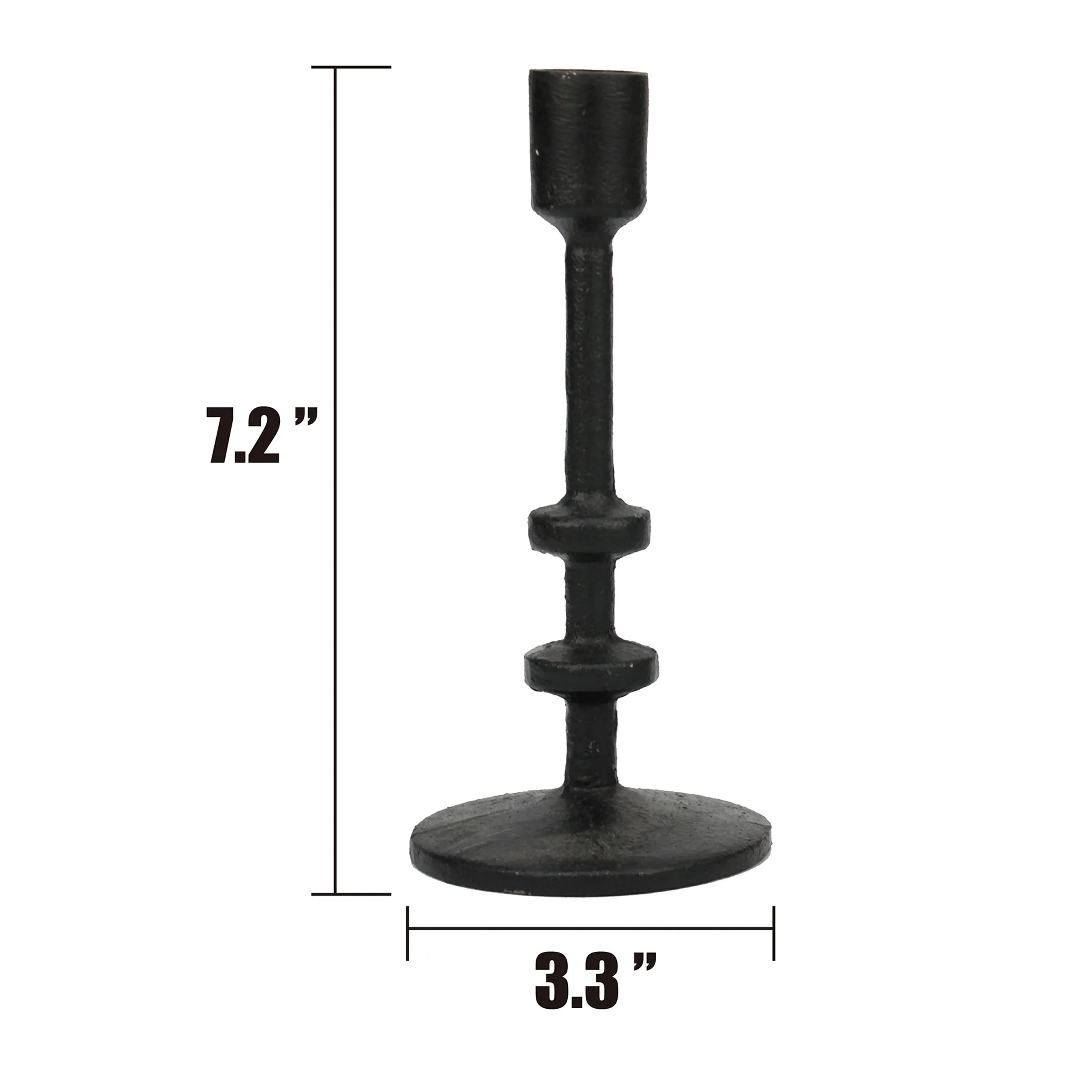 7" Black Cast Iron Metal Taper Candle Holder Set, Large (WS)