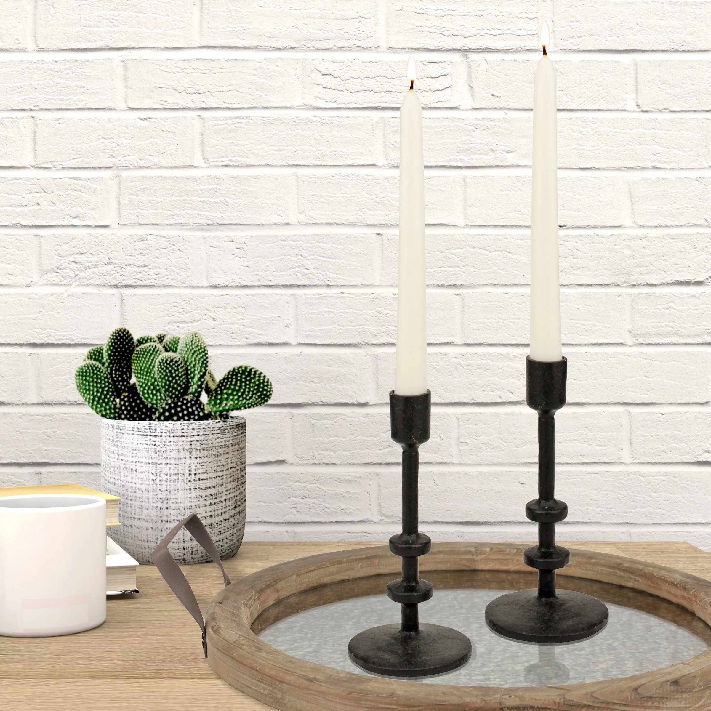 7" Black Cast Iron Metal Taper Candle Holder Set, Large (WS)
