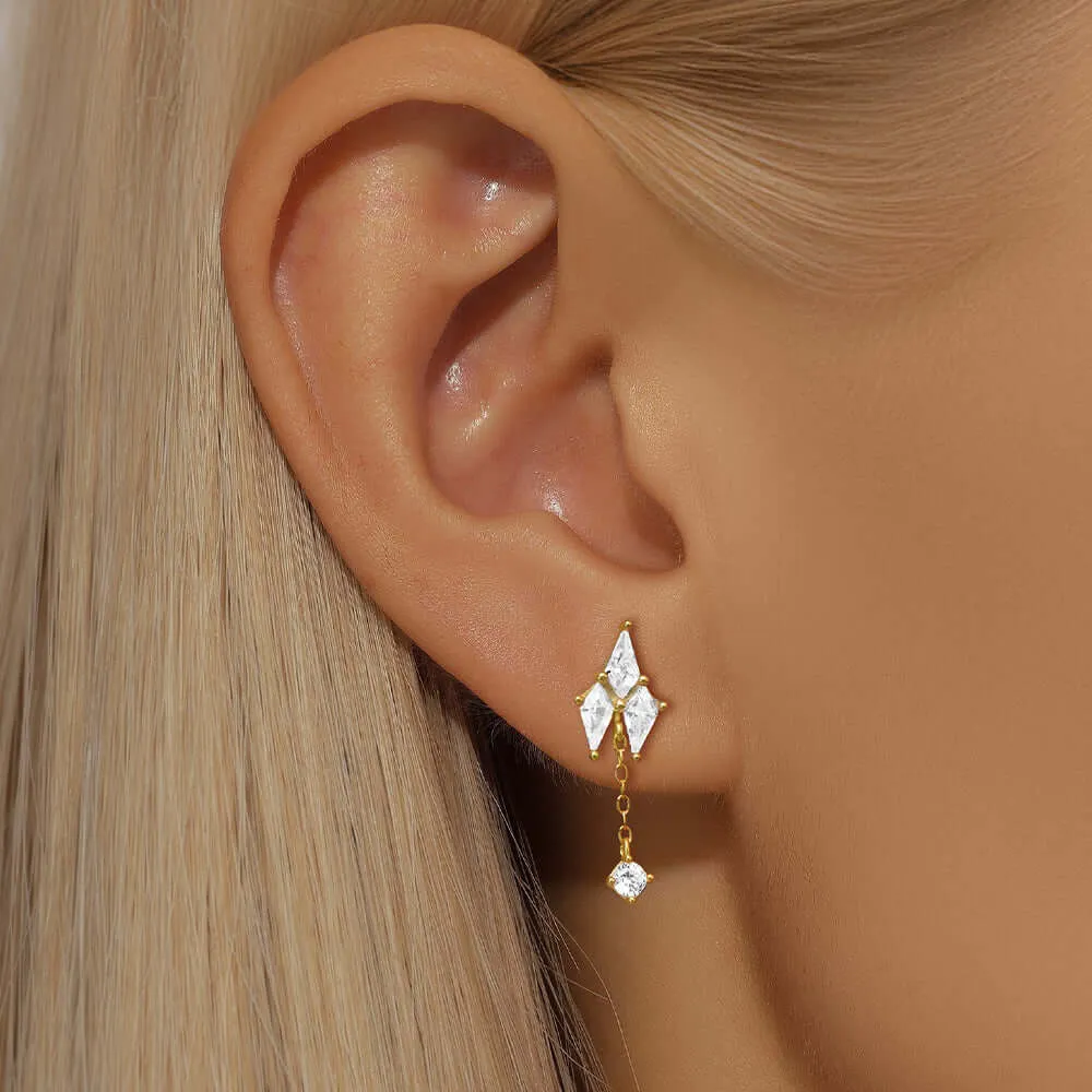 925 Silver Triangle Combination CZ Diamond Flat Back Earrings