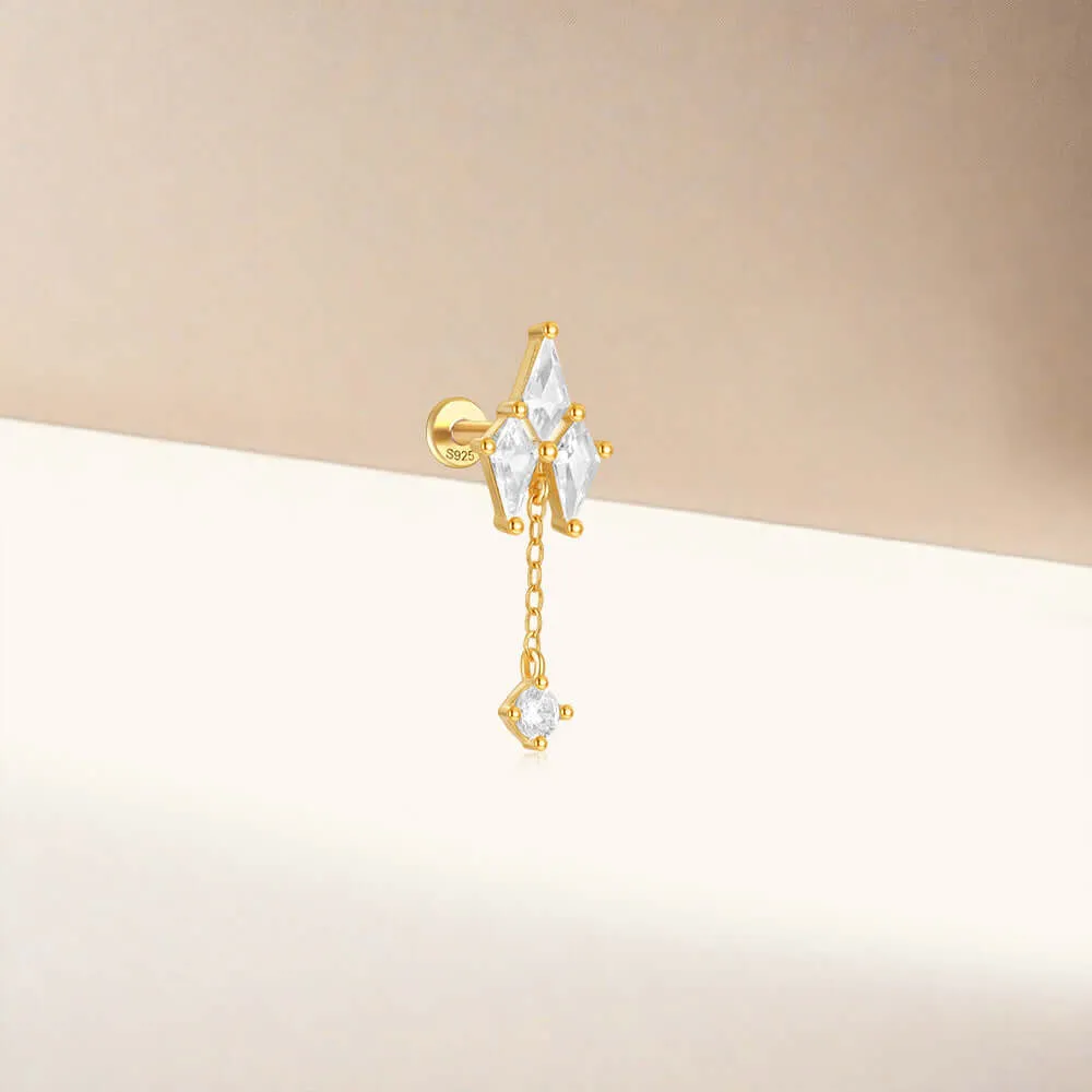 925 Silver Triangle Combination CZ Diamond Flat Back Earrings