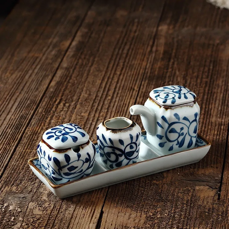Akari Blue and White Japanese Condiment Jars