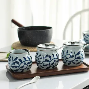 Akari Blue and White Japanese Condiment Jars