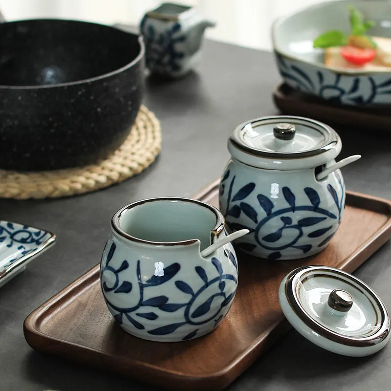 Akari Blue and White Japanese Condiment Jars