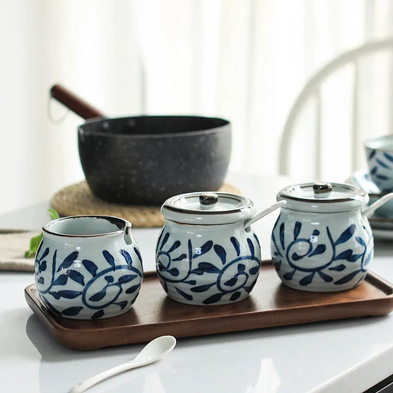 Akari Blue and White Japanese Condiment Jars