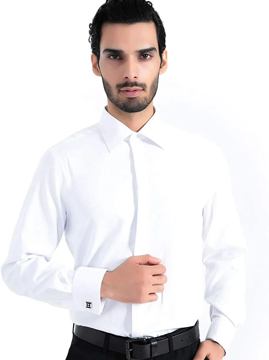 Alimens & Gentle Men's Dress Shirts French Cuff Long Sleeve Regular Fit (Include Metal Cufflinks and Metal Collar Stays)