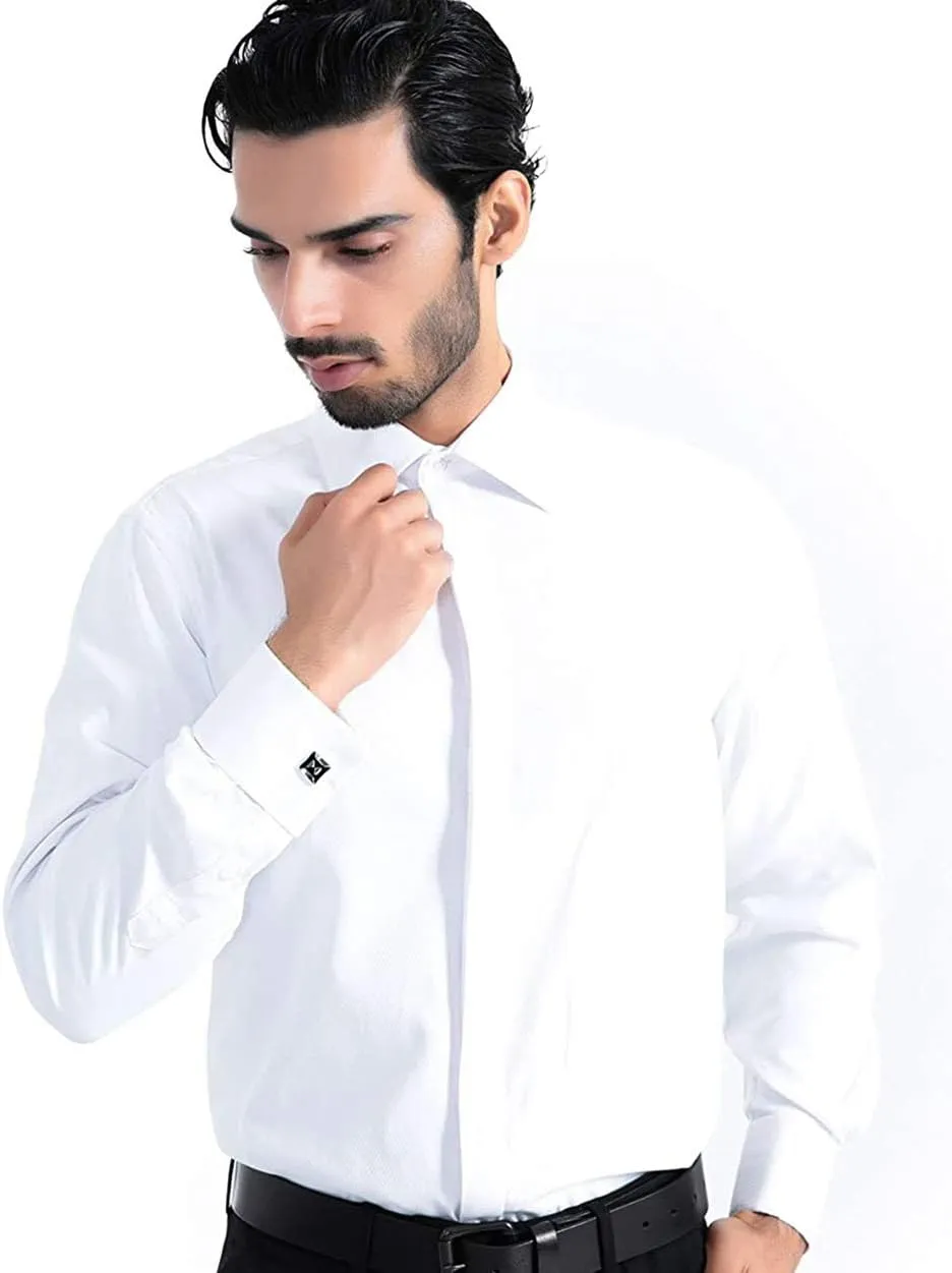 Alimens & Gentle Men's Dress Shirts French Cuff Long Sleeve Regular Fit (Include Metal Cufflinks and Metal Collar Stays)