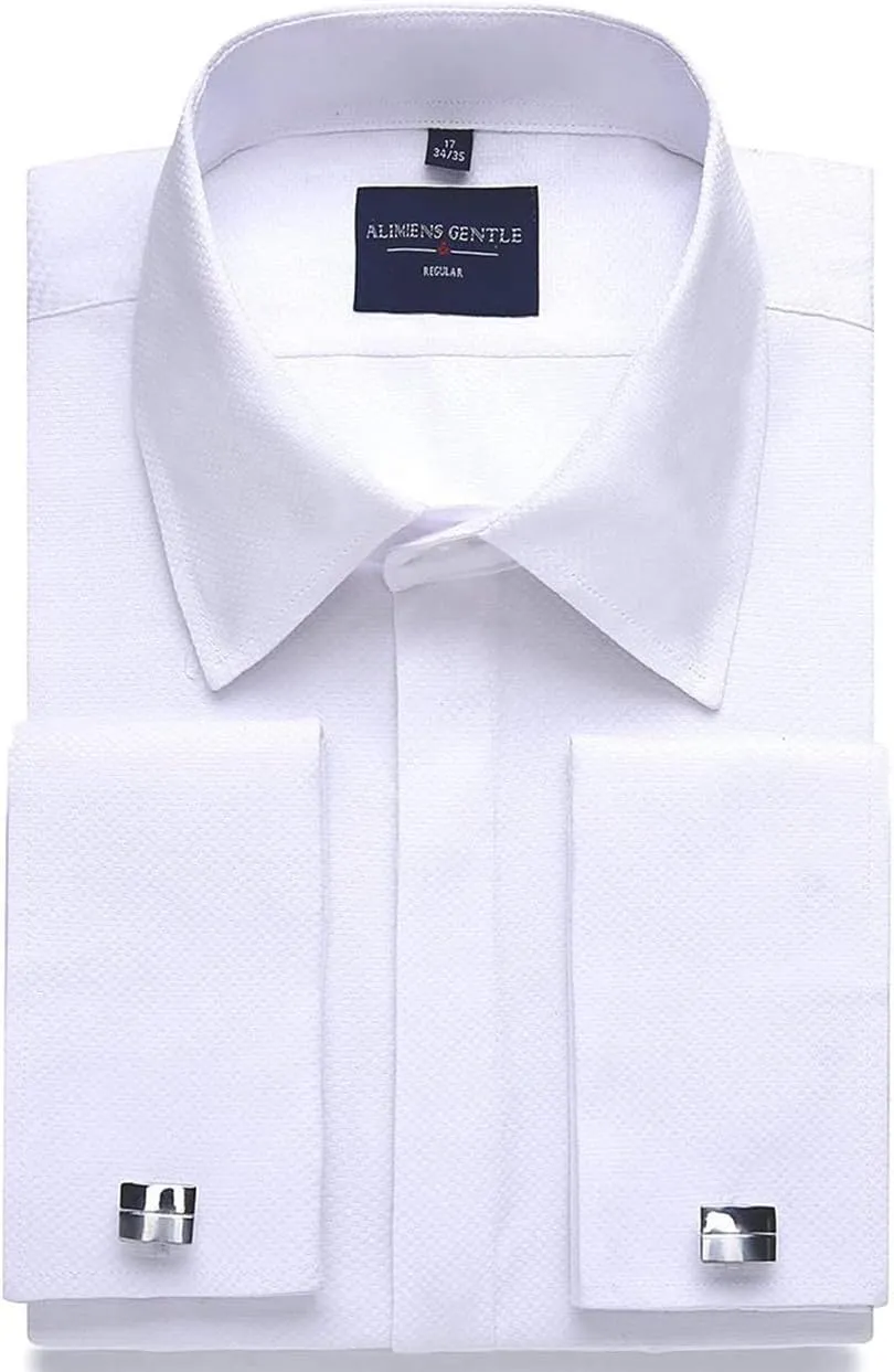 Alimens & Gentle Men's Dress Shirts French Cuff Long Sleeve Regular Fit (Include Metal Cufflinks and Metal Collar Stays)