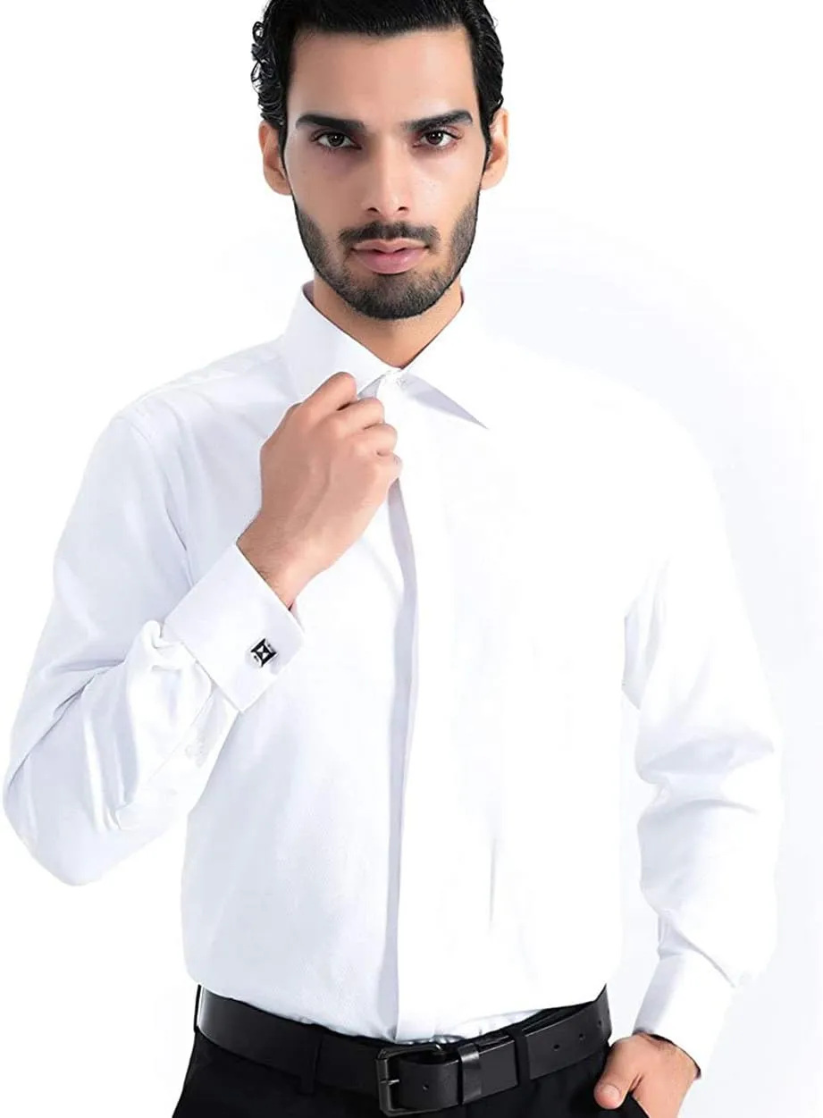 Alimens & Gentle Men's Dress Shirts French Cuff Long Sleeve Regular Fit (Include Metal Cufflinks and Metal Collar Stays)