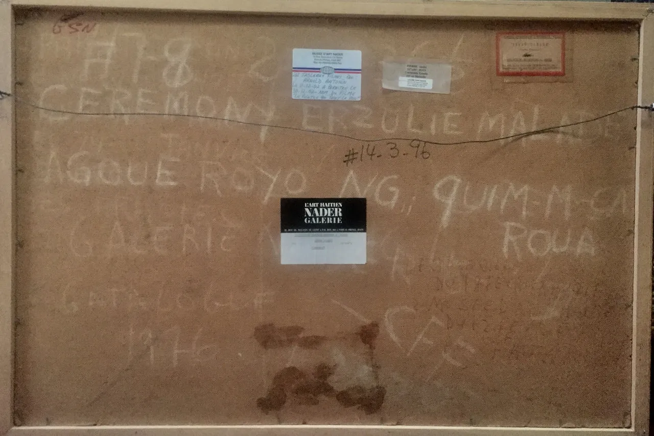 Andre Pierre (1914-2005) 24"x36" "Ceremonie Erzulie Malade" 1972 Oil on Board #14-3-96MFN