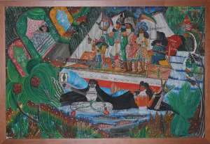Andre Pierre (1914-2005) 24"x36" "Ceremonie Erzulie Malade" 1972 Oil on Board #14-3-96MFN
