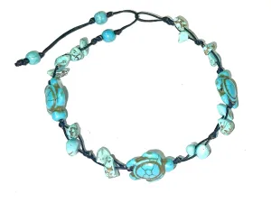 Anklet Handmade Braided Rope Ankle Natural stone Turtle Starfish dolphin for Women Girls (Turquoise stone & turtle)