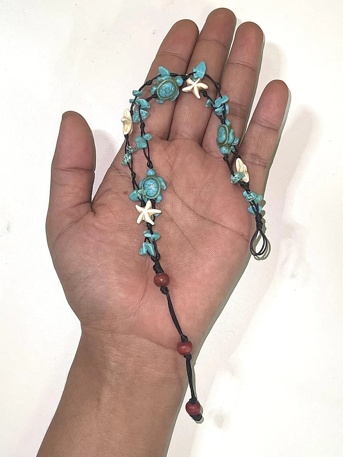 Anklet Stone Handmade Braided Rope Ankle Natural stone Turtle Starfish dolphin for Women Girls (Turquoise stone Turtle starfish)
