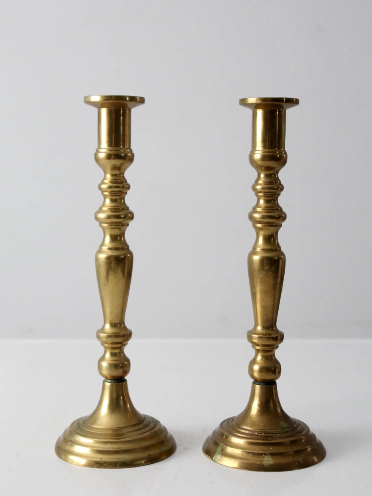 antique brass candlestick holders pair