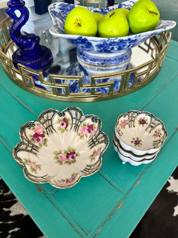 Antique Vintage Nippon Bowl Set, Footed, Hand Painted Porcelain 4 piece