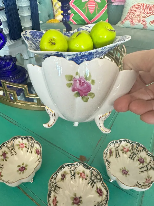 Antique Vintage Nippon Bowl Set, Footed, Hand Painted Porcelain 4 piece