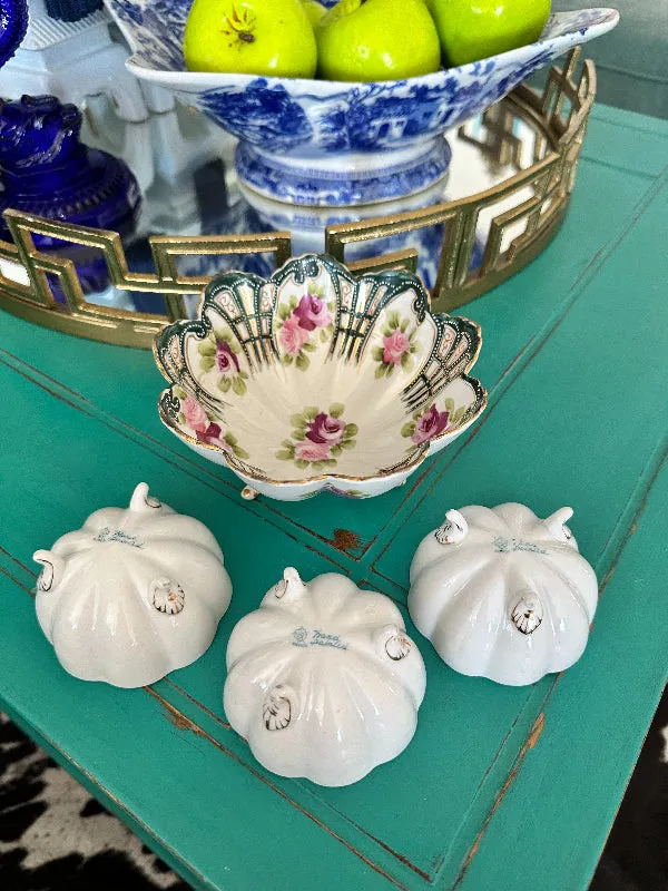 Antique Vintage Nippon Bowl Set, Footed, Hand Painted Porcelain 4 piece