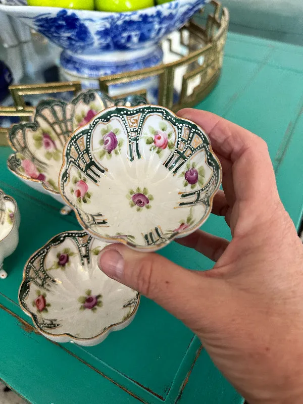 Antique Vintage Nippon Bowl Set, Footed, Hand Painted Porcelain 4 piece