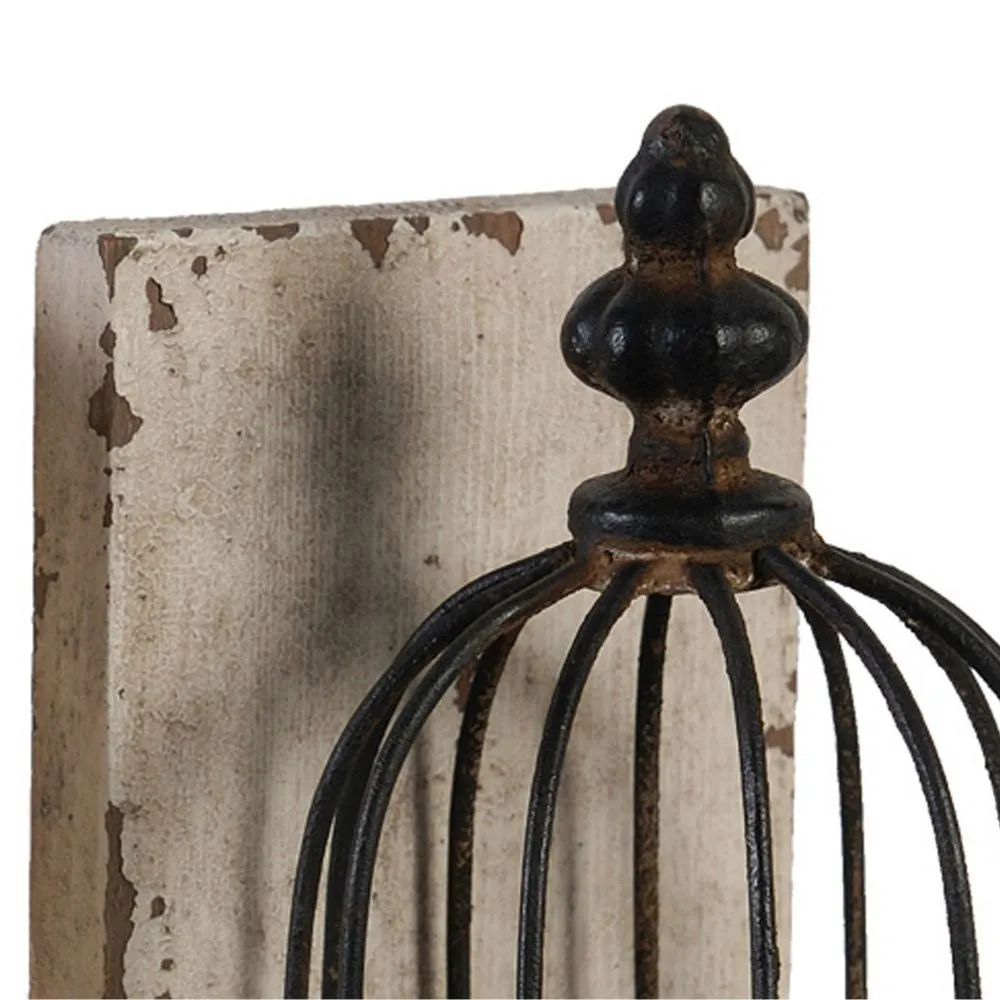 Ari Set of 2 Classic Bookends, Birdcage, Iron and Fir Wood, Black, Brown By Casagear Home