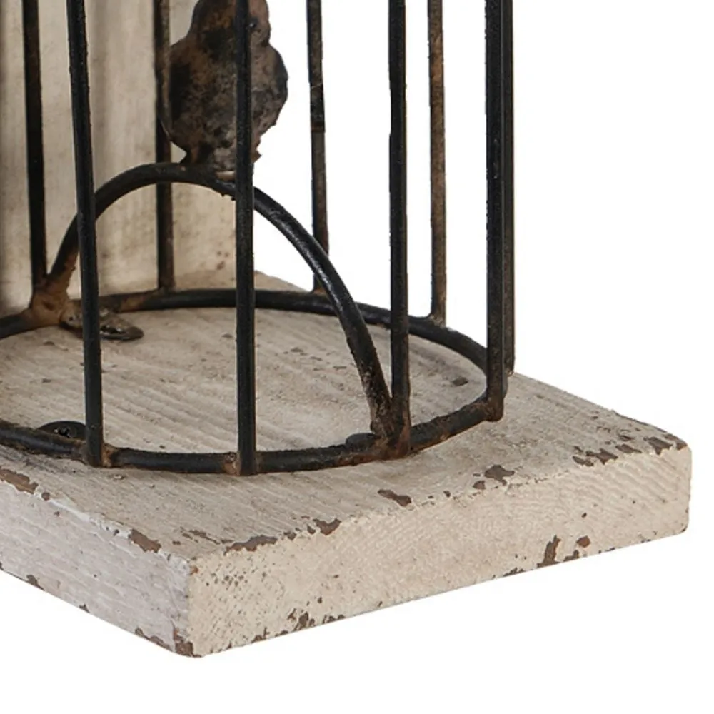 Ari Set of 2 Classic Bookends, Birdcage, Iron and Fir Wood, Black, Brown By Casagear Home