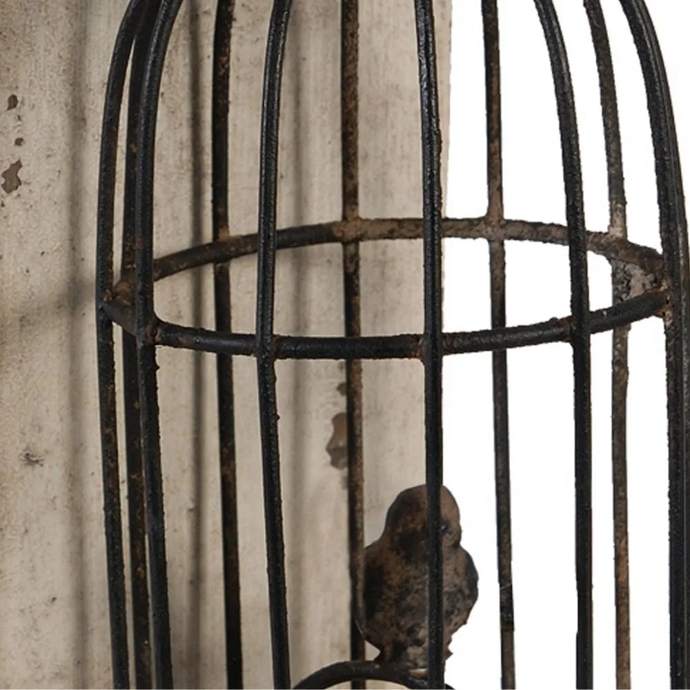 Ari Set of 2 Classic Bookends, Birdcage, Iron and Fir Wood, Black, Brown By Casagear Home