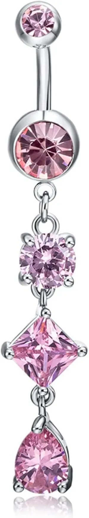 Belly Button Ring, Stainless Steel Geometric Cubic Zirconia Body Piercing Jewelry