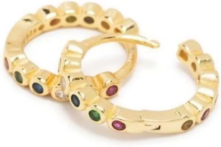 Bezel Multicolor Gemstone 0.60ct Huggie Earring, Small 14k Gold Vibrant Hoop, Colorful Everyday Jewelry, Gift for Her.