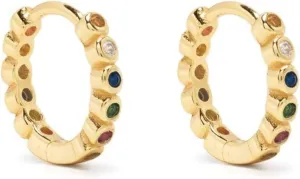 Bezel Multicolor Gemstone 0.60ct Huggie Earring, Small 14k Gold Vibrant Hoop, Colorful Everyday Jewelry, Gift for Her.