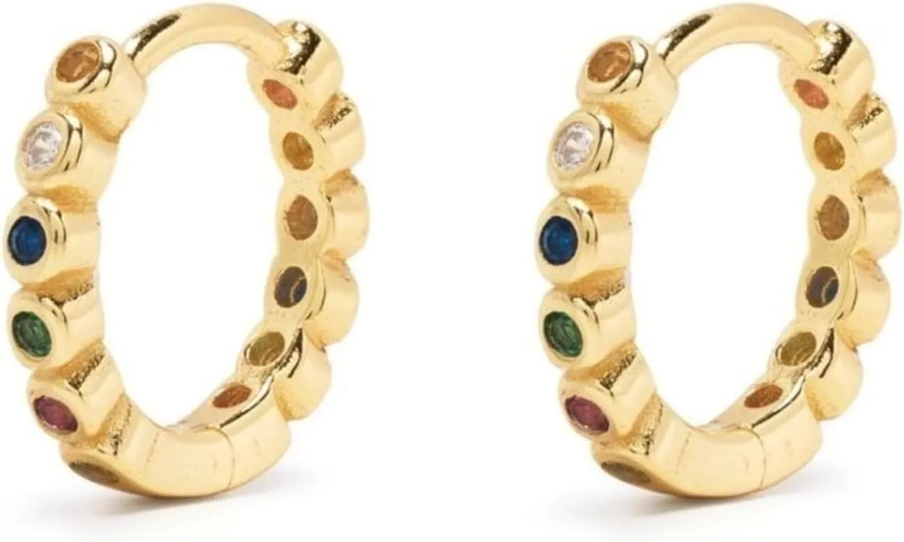 Bezel Multicolor Gemstone 0.60ct Huggie Earring, Small 14k Gold Vibrant Hoop, Colorful Everyday Jewelry, Gift for Her.