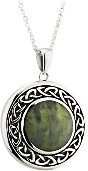 Biddy Murphy 925 Sterling Silver Celtic Weave Connemara Marble Pendant Necklace for Women, Black Patina Detail, 7/8", 18" Inch, Traditional Irish Jewelry, Imported from Ireland